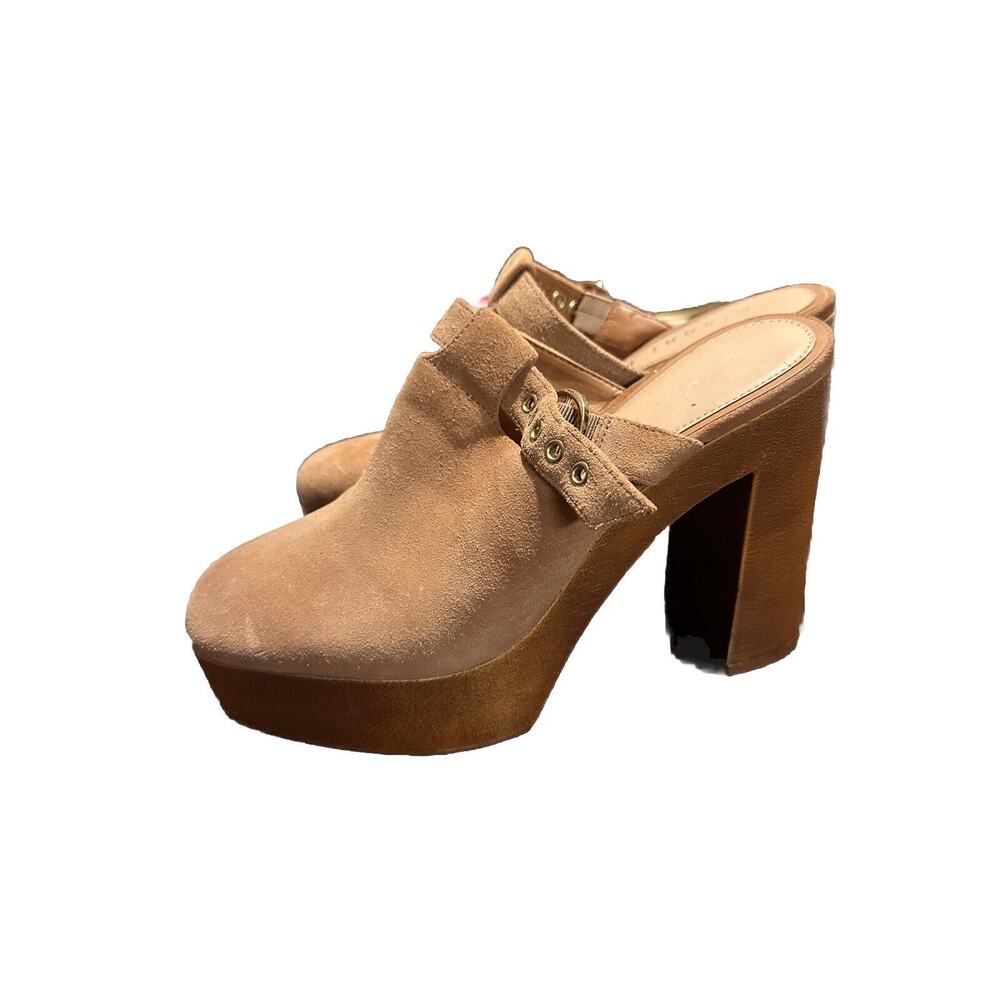 Gianni Bini Heeled Clogs Suede Buckle Fall Shoes 8 womens Boho Indie Hippie